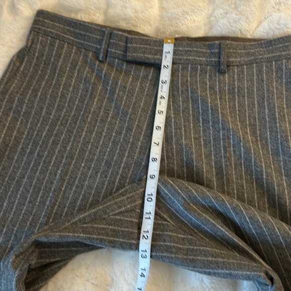 Hugo Boss Vtg wool grey pinstriped unisex wide straight leg trouser pants L XL - Picture 13 of 14